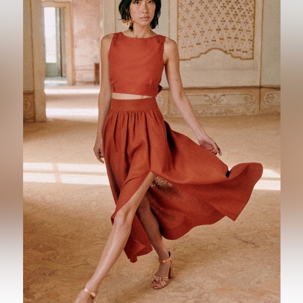 Skirt (Sophie skirt) and top (blouse Claire) crop sezane terracotta